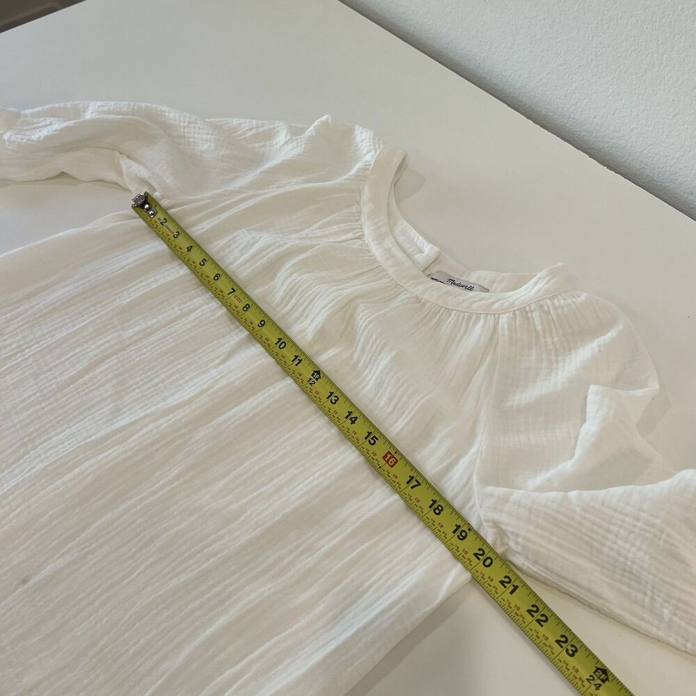 Madewell Lightspun Wide-Neck Cuffed-Sleeve Top White Small Peasant Coastal FF - Picture 8 of 11